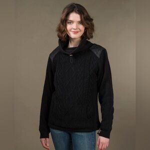 Aran Sweater Market Cowl Nec‎k Aran Swea‎ter XS Black Cable Knit Wool Fisherman